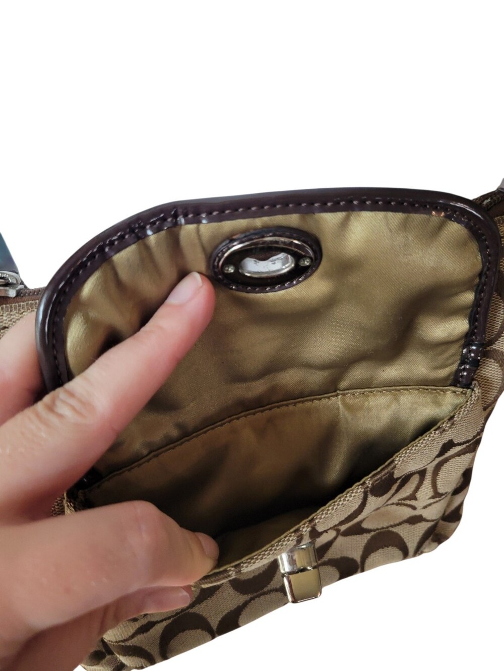Y2K Coach Signature Jacquard Swingpack Crossbody Purse In Brown Tan - Picture 7 of 10